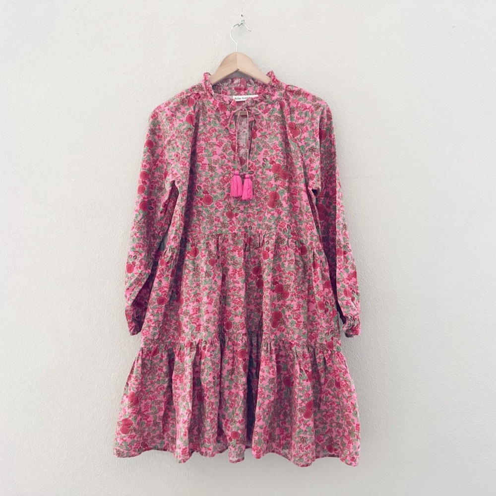 Roller Rabit Rhody Janni Dress Medium Pink Floral Ruffle Tiered Resort Vacation - Picture 3 of 12